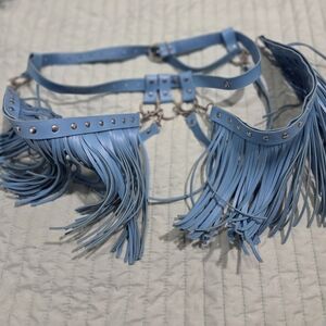 Blue Fringe Belt with Silver Accents